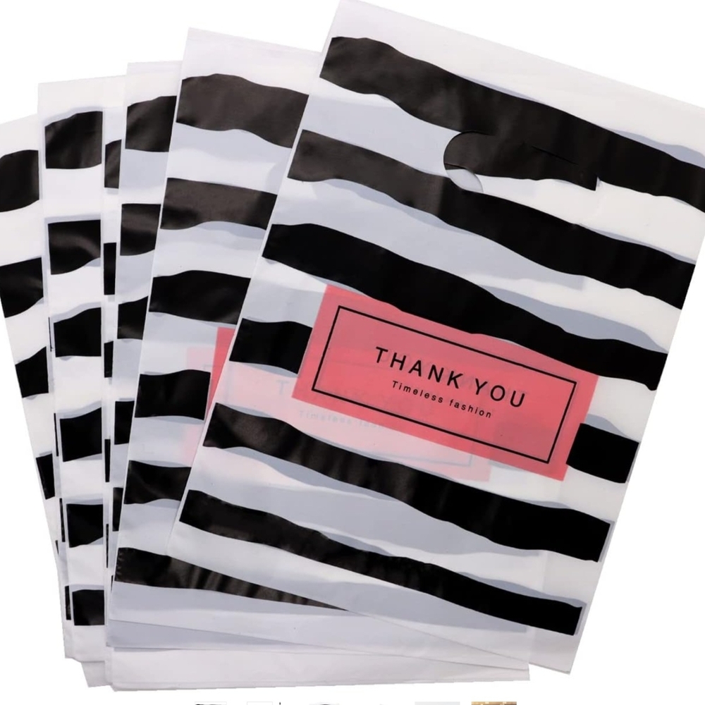 30 Small Black & White Thank You Gift Bags- 3.5" x 5.9" with Handles